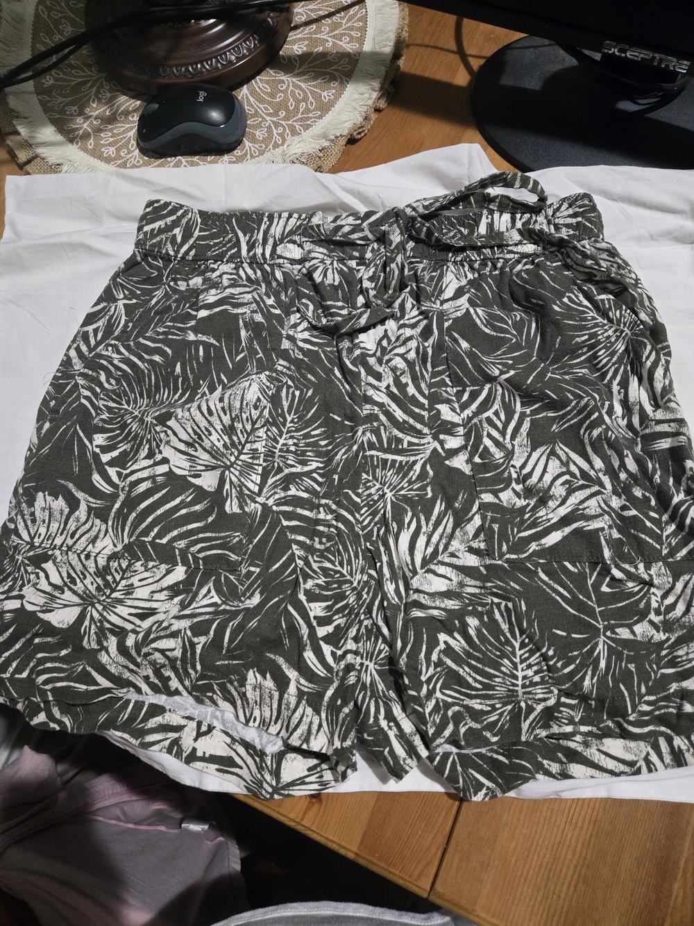 a.n.a Olive and White High-Waist Tropical Tie-Waist Shorts
